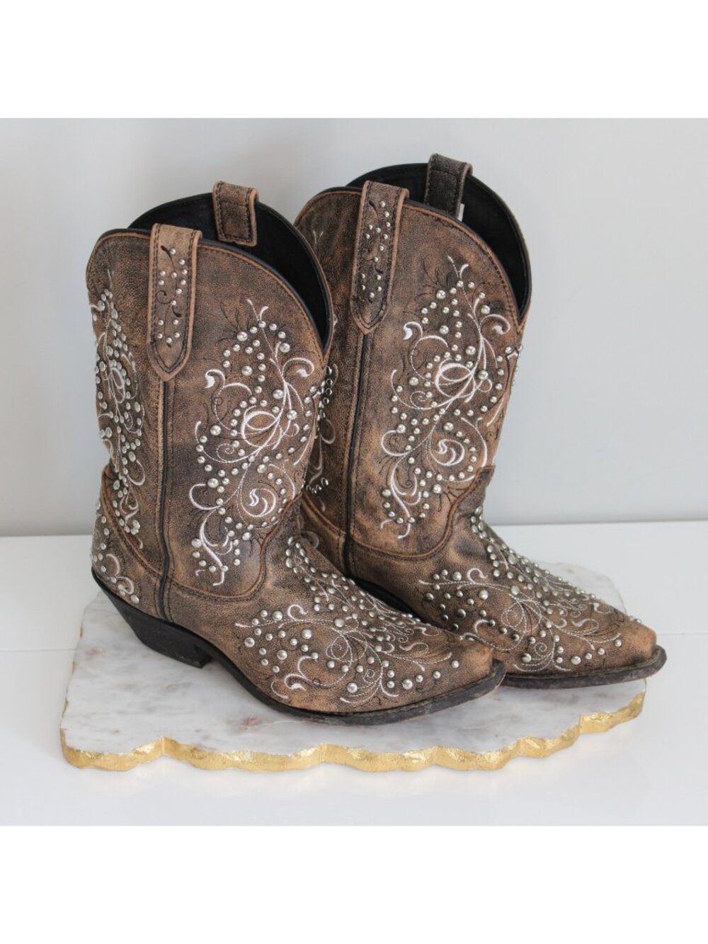 Rockin' Country Women’s 10 Leather Western Cowboy Boots Studded & Embroidered